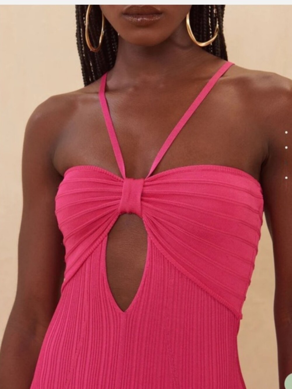 cult gaia Elfreda Hot Pink Ribbed Midi Dress with Keyhole - Picture 3 of 8